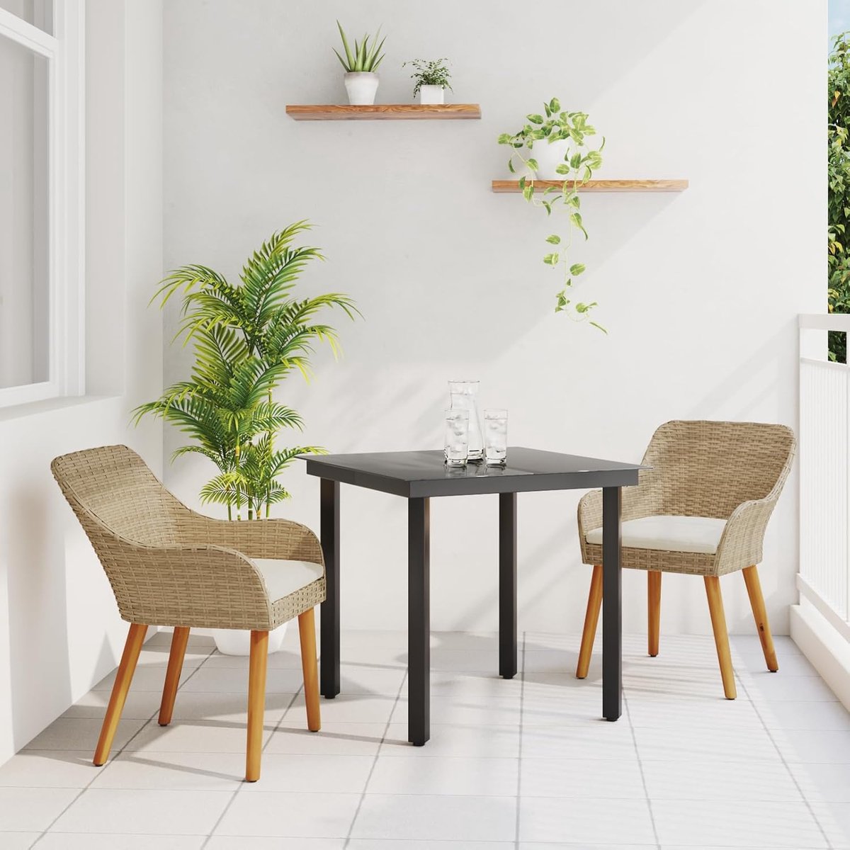 3-delige tuin-eetset beige polyrotan tuinmeubelset voor tuin, terras, café, outdoor eetkamer