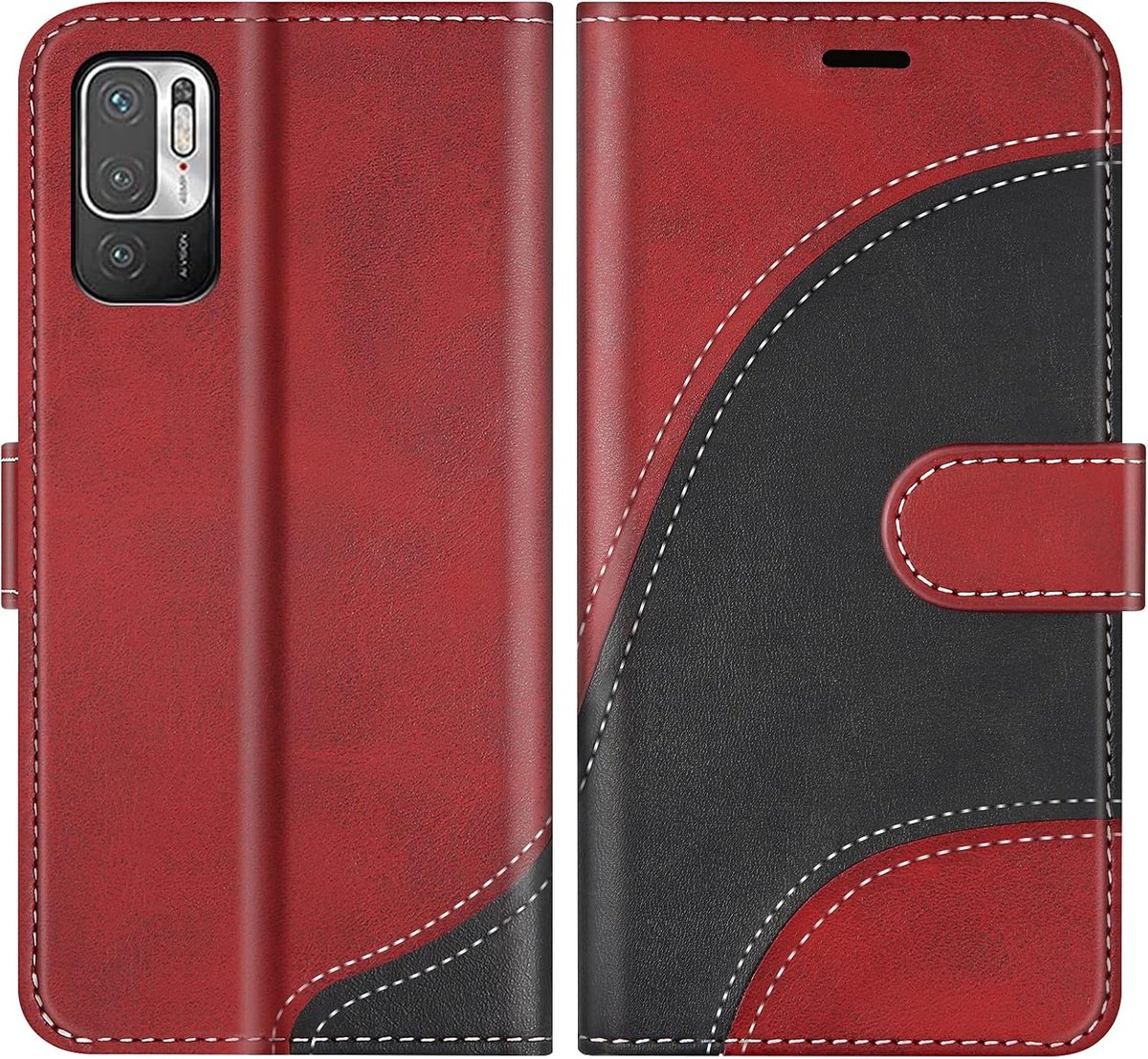 Hoesje voor Redmi Note 10 5G / Note 10T / Xiaomi Poco M3 Pro, PU Lederen Bookcase Portemonnee Beschermhoes Telefoonhoesjes, Flip Case Beschermhoesje voor Xiaomi Poco M3 Pro, Rood