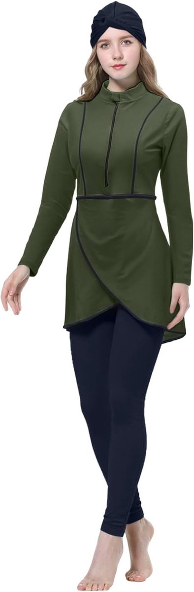 Moslim badpak voor dames, bescheiden hijab, 3-delig, islamitische lange mouwen, grote maat, volledige dekking, strandbadpak, ondoorzichtig