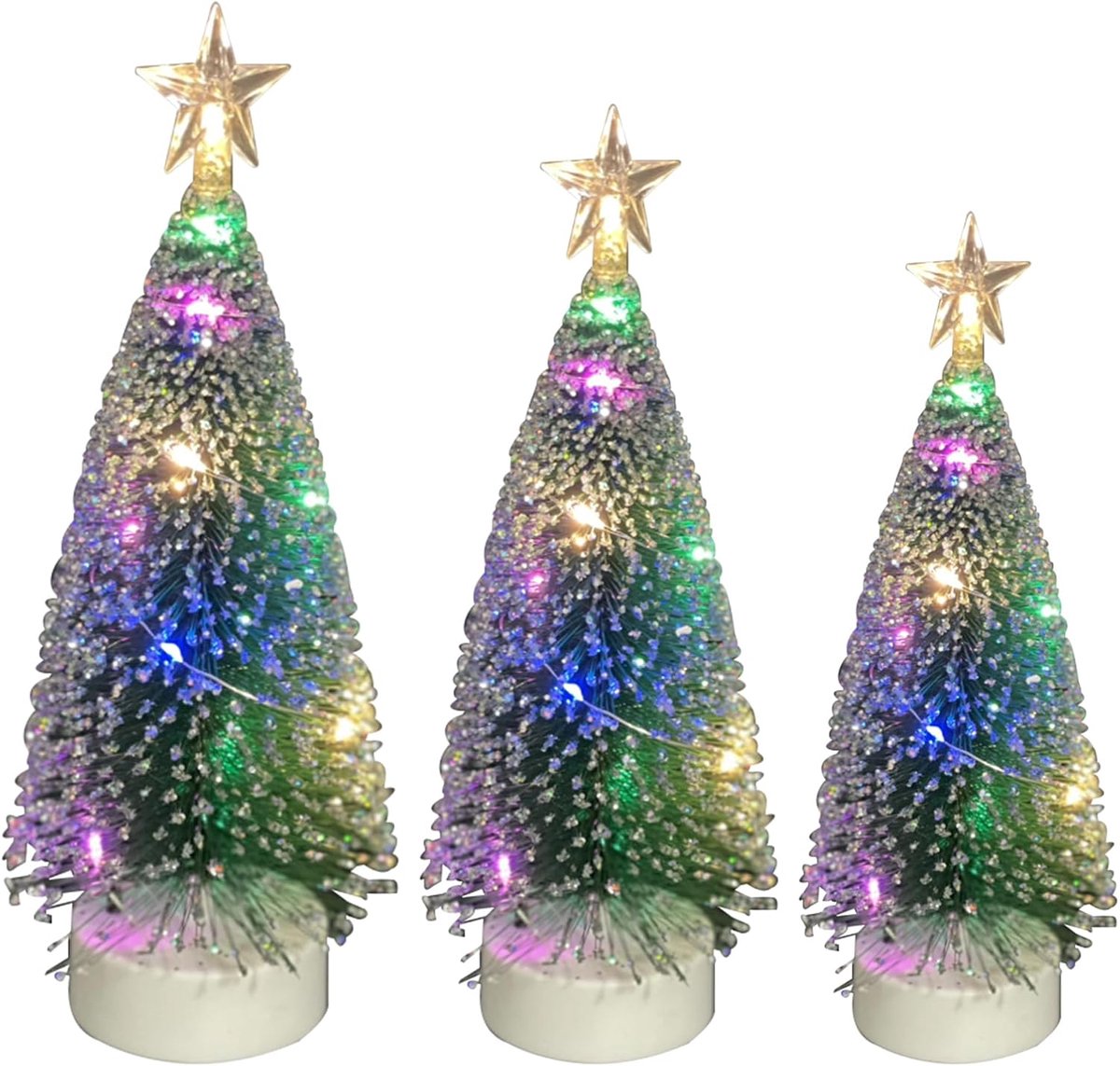 3 stuks kleine kerstboom met verlichting, kerstboom met verlichting, kerstfeestdecoratie, tafelornamenten, thuiskantoor, tafeldecoratie, mini-kerstboom op kantoor (C)