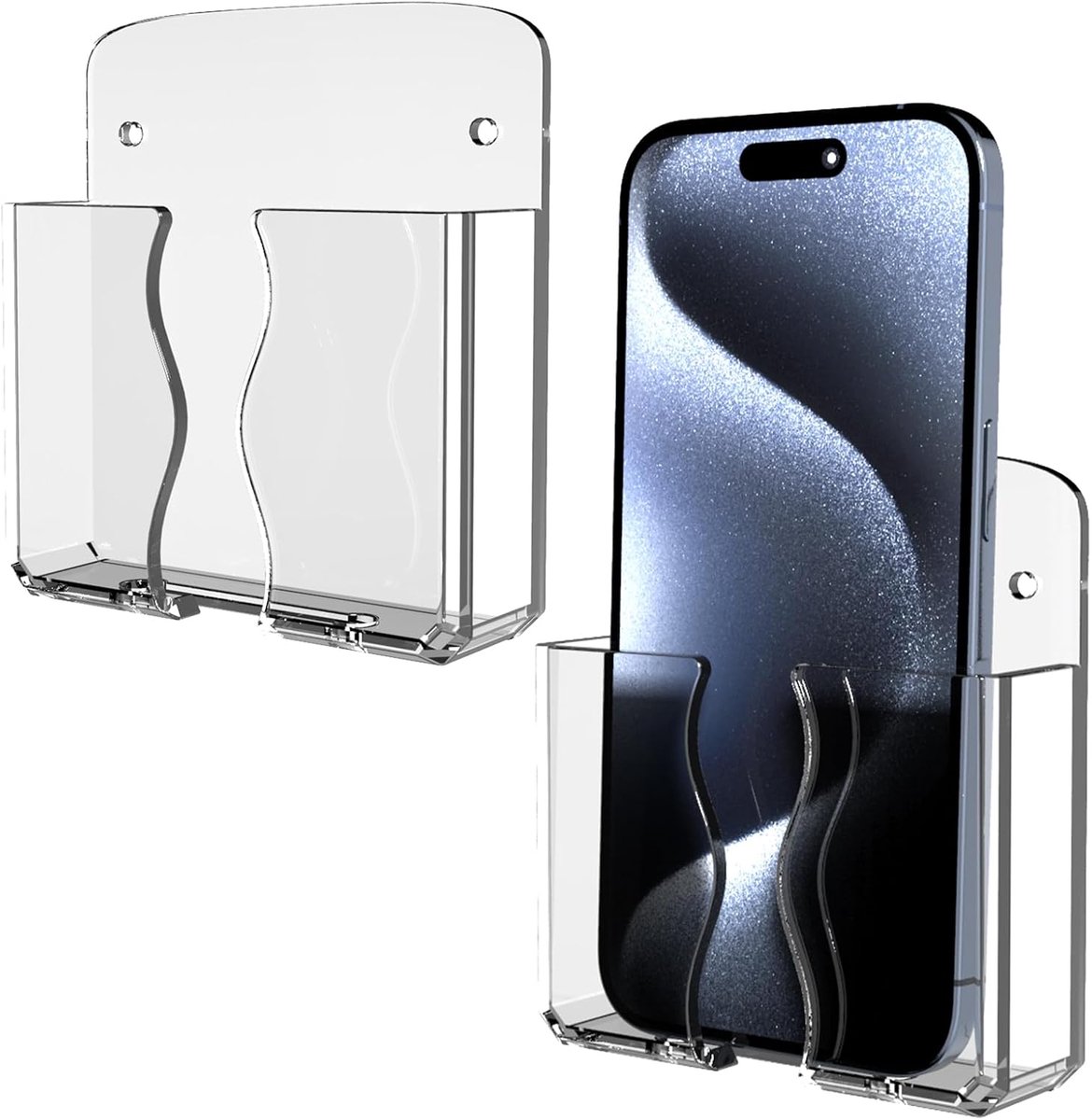 2 Stuks Wandtelefoonhouders met oplaadopening (Transparant)