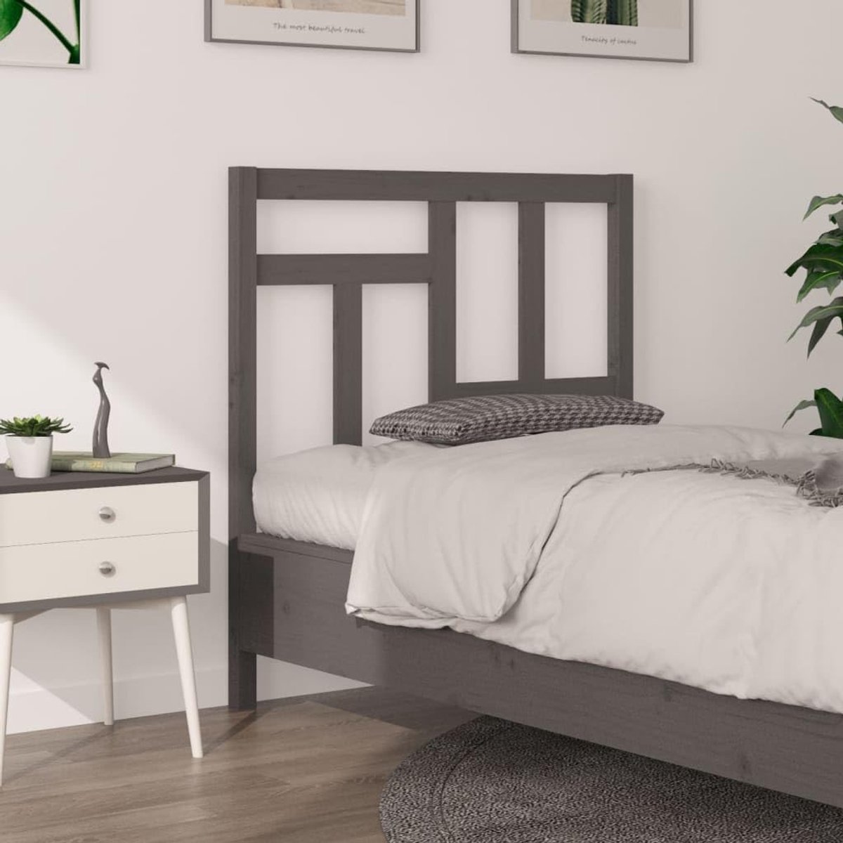 Hoofdeinde, grijs, 95,5 x 4 x 100 cm, massief grenen, hoofdeinde voor slaapkamer, hotel, hoofdeinde, werkkamer, voor slaapkamer, tweede slaapkamer, hotel