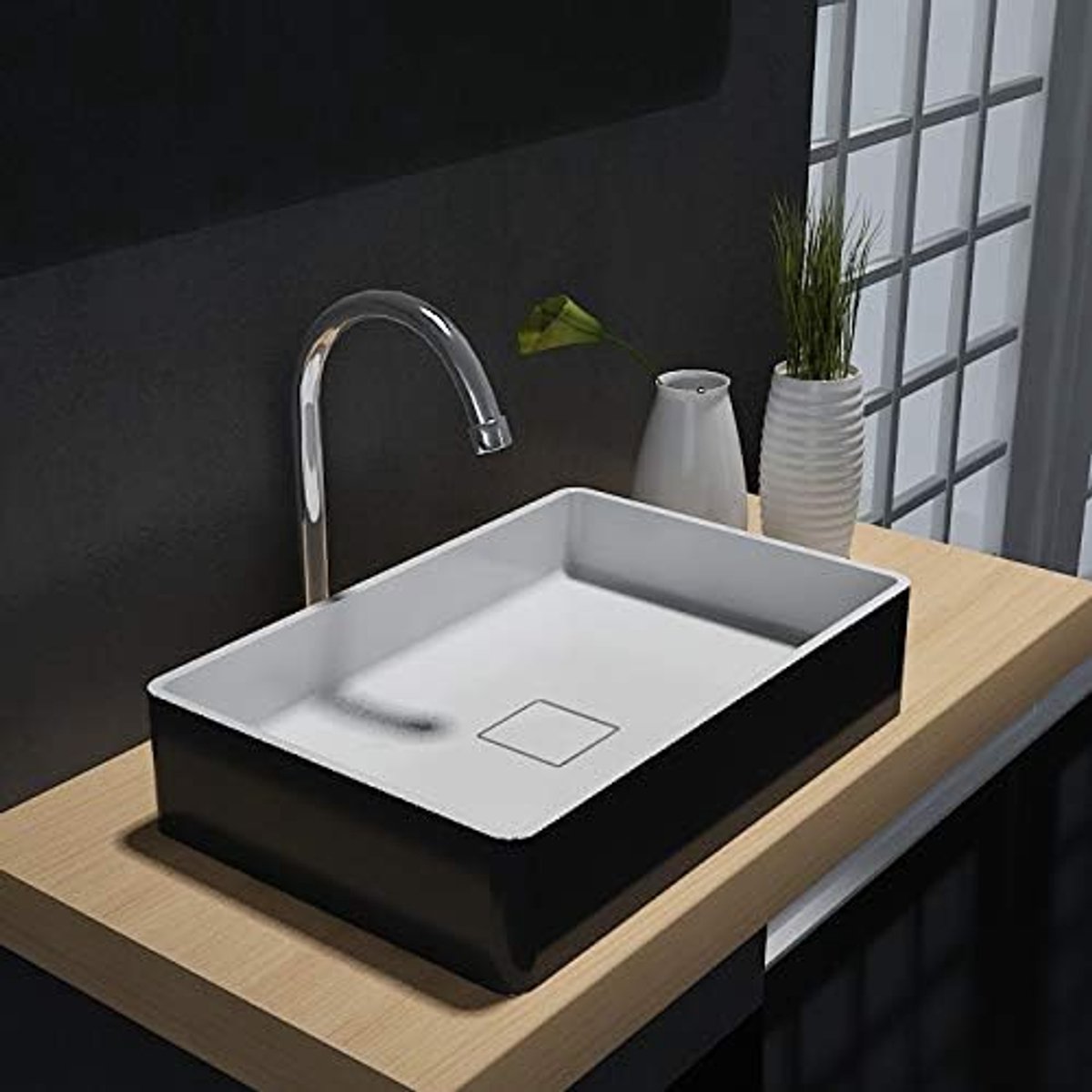 Waskom AQUA van massief steen (Solid Stone) - PB2011B - 48 x 32 x 10,5 cm - kleur optioneel, Minerale wastafel:Zwart/wit mat