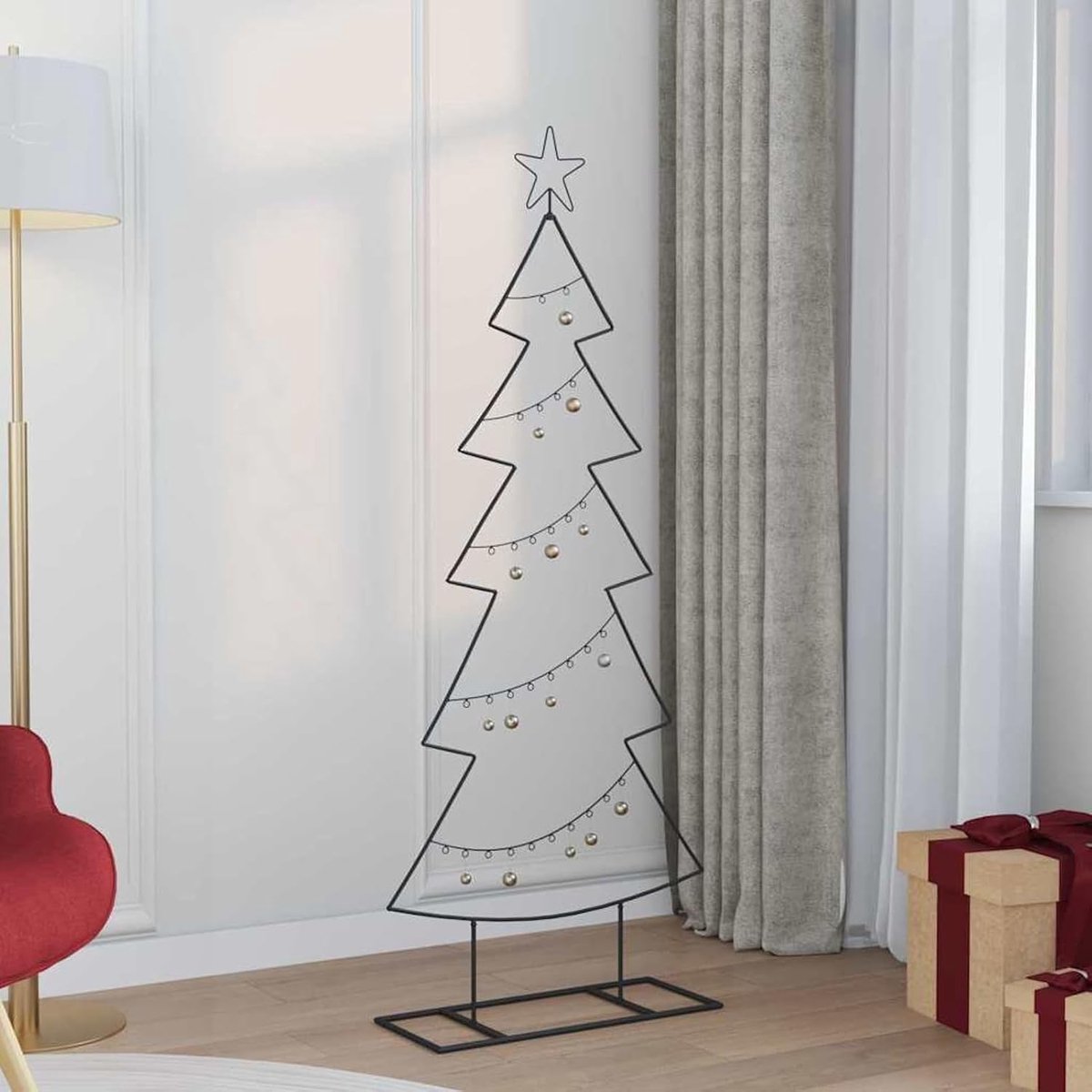 Metalen kerstboom met standaard, zwart, 150 cm staal, kerstboom voor woonkamer, kantoor of kerstmarktdecoratie42019189