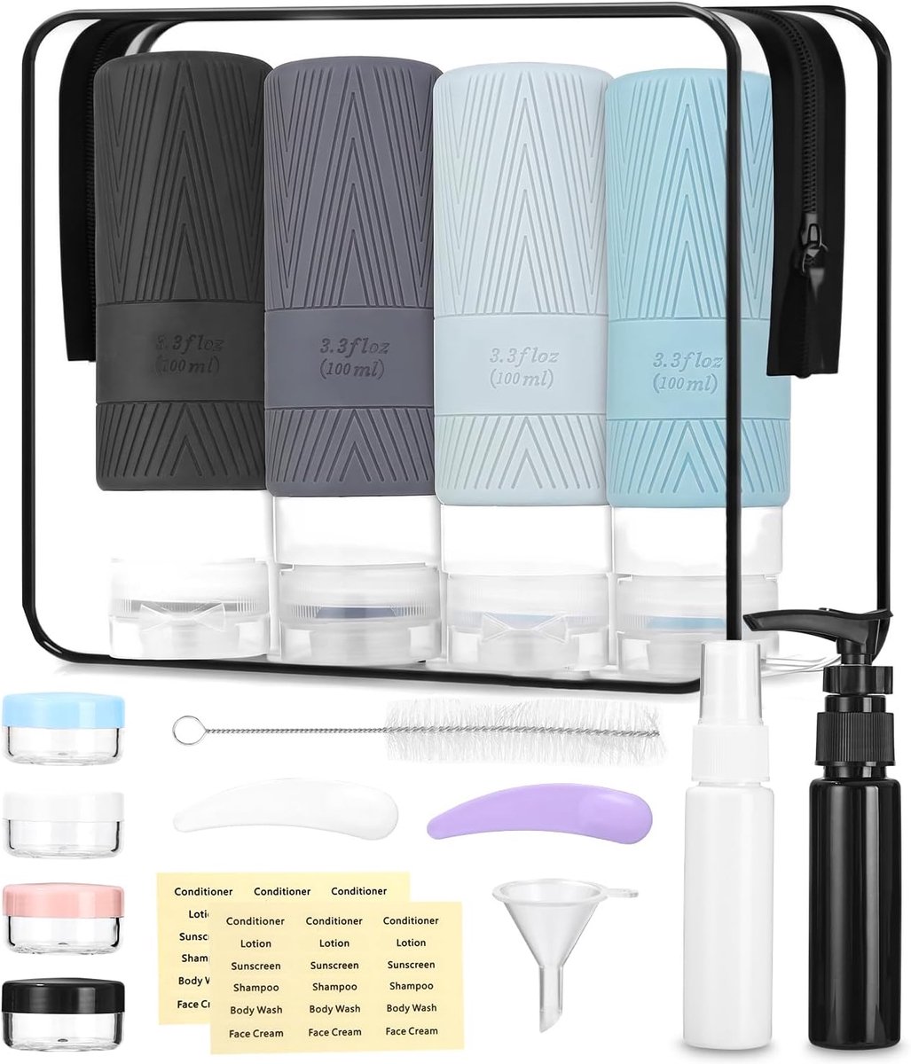 Set van 16 siliconen reisflessen, 100 ml