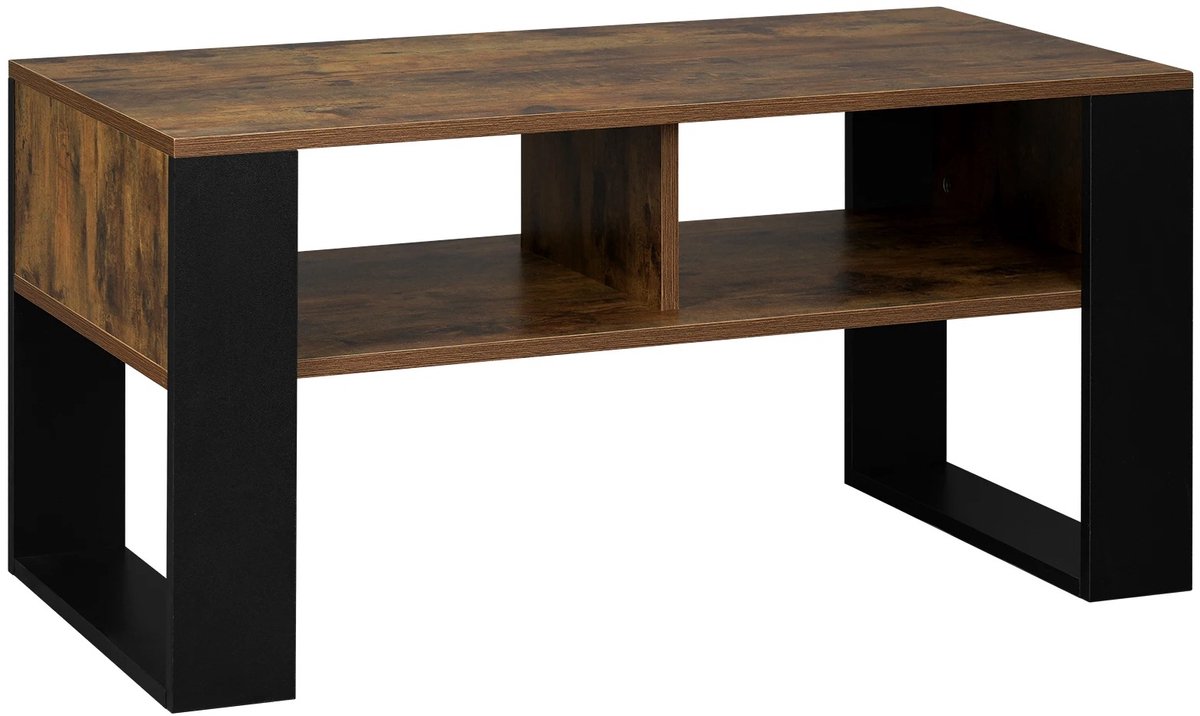 Bresht Salontafel - Bijzettafel - Open opbergvakken - Melaminefineer - Antislippads - Stevig - Warme houtlook - 90 x 45 x 45 cm