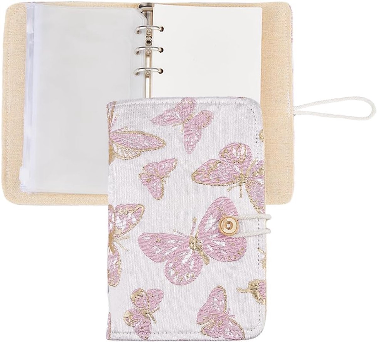 Dailygoods - Geborduurd Dagboek A6 - Roze Vlinder, Navulbaar met 90 Gelinieerde Pagina's