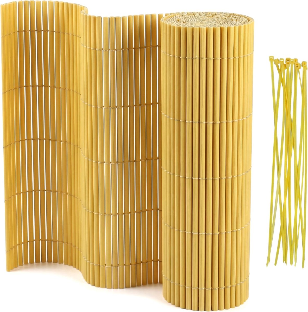 Inkijkbeschermingsmat, balkon, 2 x 160 x 300 cm, bamboe, ronde buis met versterkingsstrepen, balkon, inkijkbescherming, zonder boren, windscherm en inkijkbescherming, voor tuinhek, terras