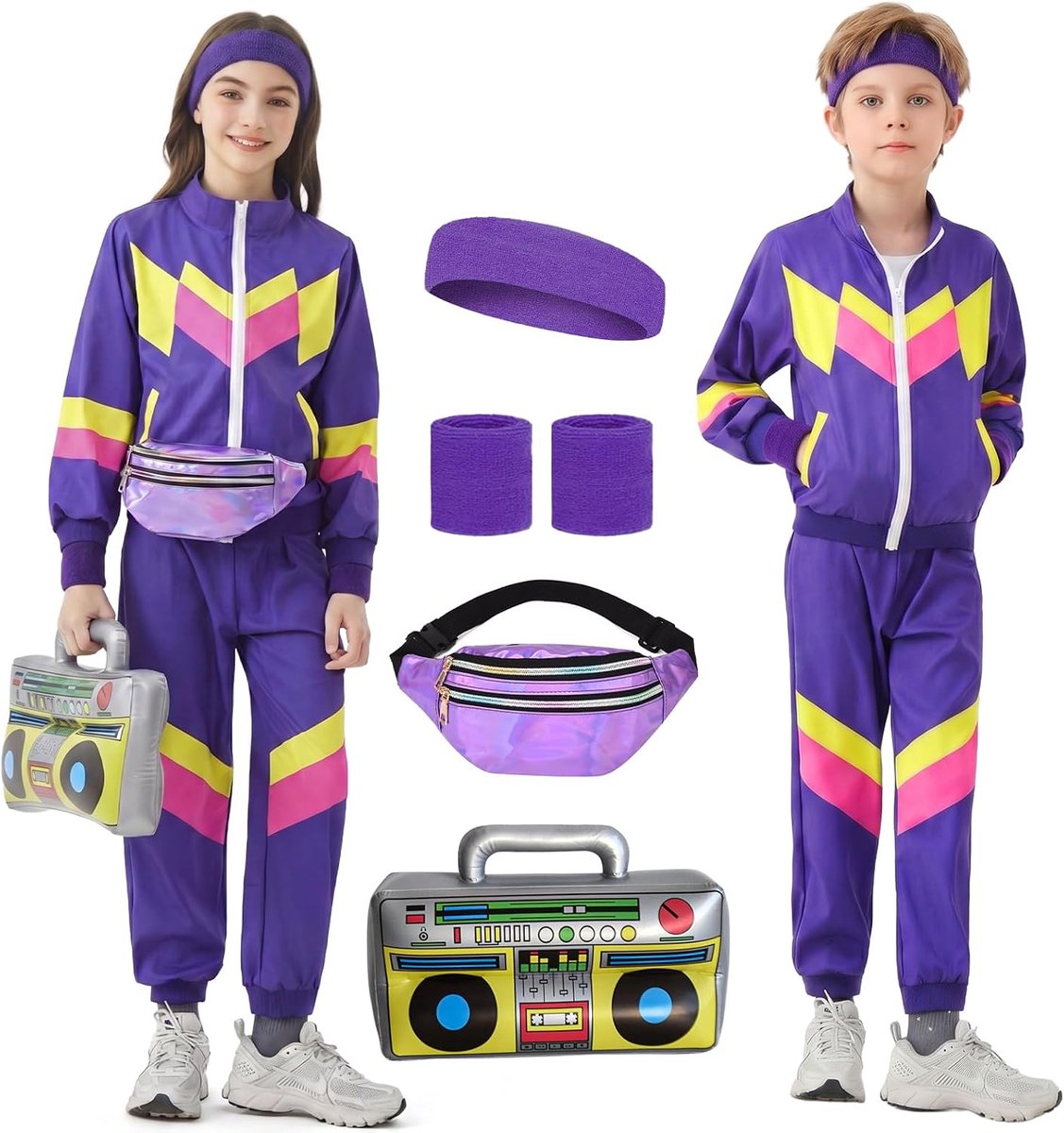 Sportpak voor kinderen, jongens en meisjes, 6-delig, uniseks, retro, windjack, training, hip hop, danskostuum