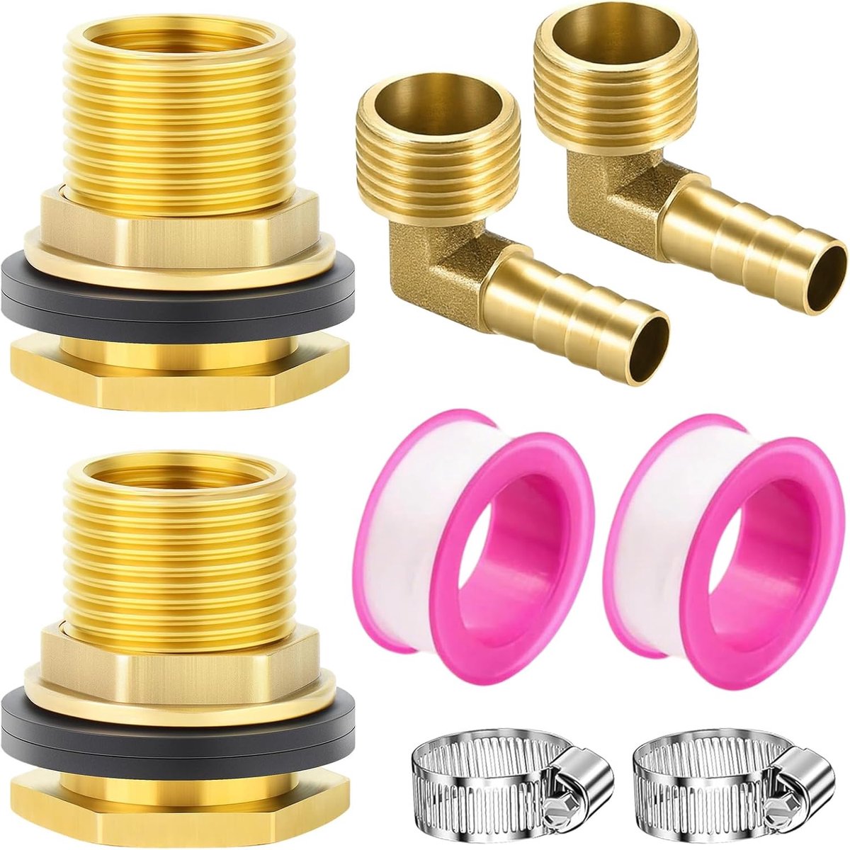 Dailygoods- Tankvoeder van Messing - 1/2 Inch AG - 3/8 Inch IG - Slangklemmen - Rubber Ringen - Corrosiebestendig - Langdurige Prestaties - Waterverbi