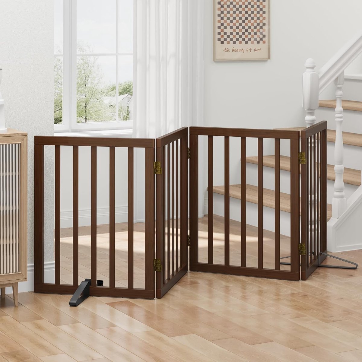 Hondenhekken voor deuropeningen, vrijstaand, opvouwbaar hondenhek voor binnen, huisdierhekken voor deuropeningen, slaapkamer, puppyhek met metalen steunvoeten, 4 panelen (rustiek kleur)