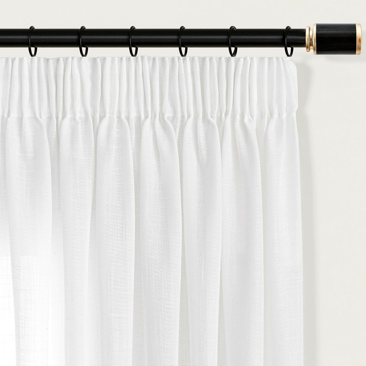 Gordijnen met plooiband, lusgordijn, set van 2, gordijnen, half-transparant, linnenlook, gordijnen, H 225 x B 140 cm, wit
