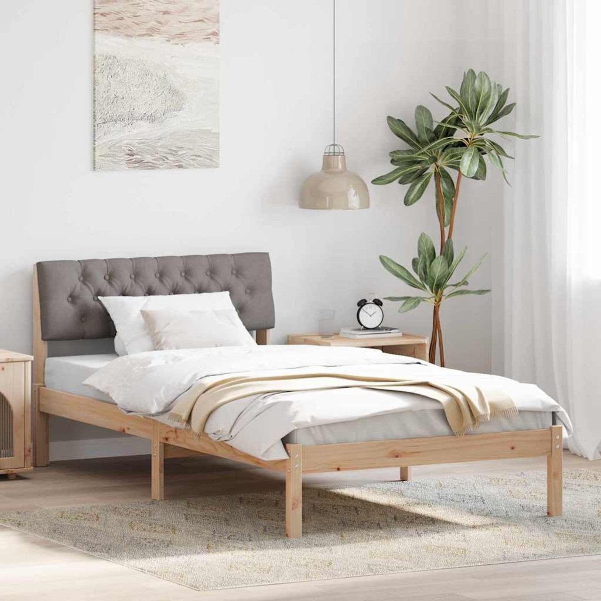 Grenenhout Wandgemonteerd hoofdbord 100 x 200 cm bruin taupe