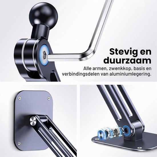 Version Tablet Wall Mount Holder, 15" Aluminium Wall Mount for iPad met 360° verstelbare roterende basis voor iPad Pro Air Mini, Galaxy Tab, alle 4,7-13" telefoons en tablets (lange — afbeelding 2