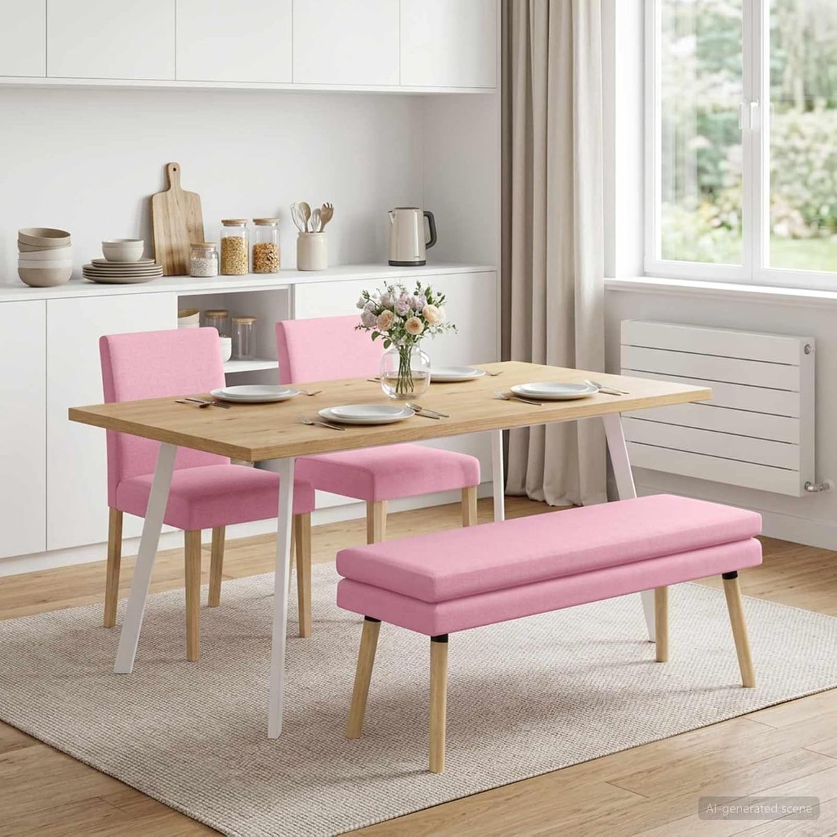Dubbellaagse bank, gevoerde zitbank met opbergruimte van stof in roze, 110 x 40 x 47 cm voor slaapkamer, hal of woonkamer, als praktische opbergruimte en schoenenbank