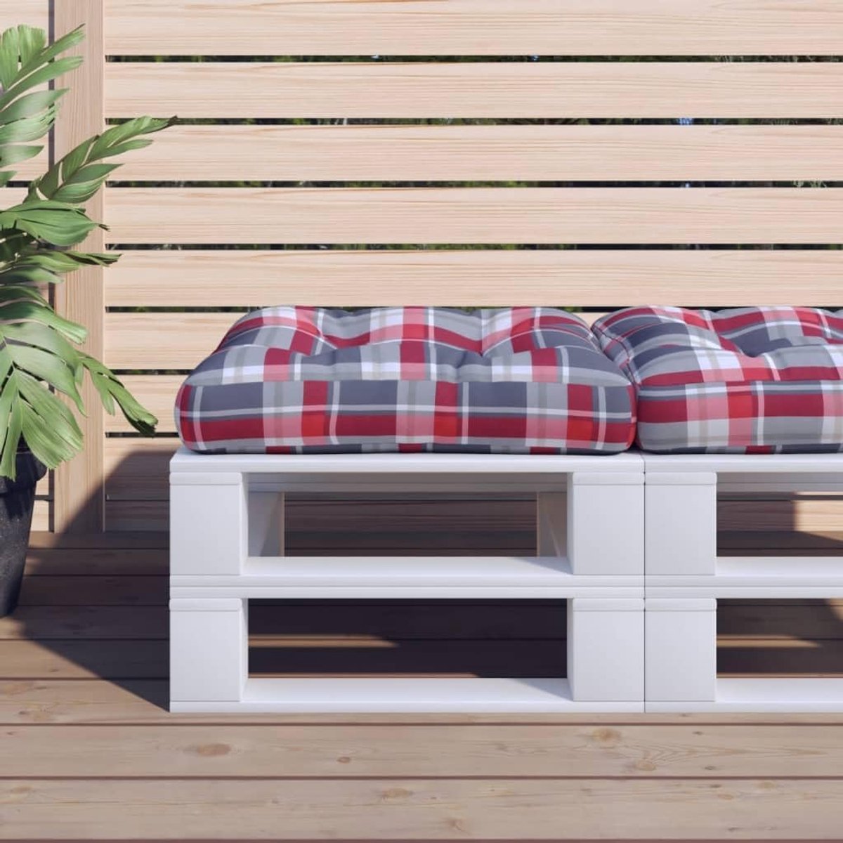 Rood ruitpatroon, 60 x 60 x 12 cm, set van 4 decoratieve kussens, buitenkussen met zachte holle vezelvulling voor tuinmeubelen en terras