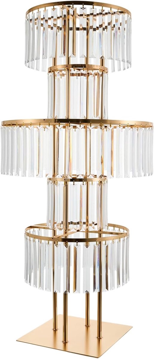 5 verdiepingen kristallen bloemenstandaard, goudkleurig, ijskristalgordijndesign met vierkante sokkel, 110 cm hoog, tafeldecoratie voor bruiloften en evenementen, gouden kristallen bloemenstandaard