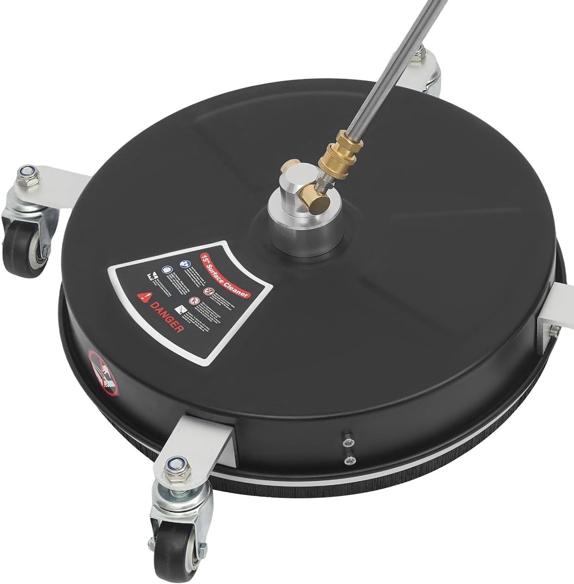 15 inch oppervlaktereiniger voor hogedrukreiniger, 4-wiel, professionele oppervlaktereiniger, roestvrij staal, tot 4000 psi, met spatbescherming en verlengstang, voor terras, oprit