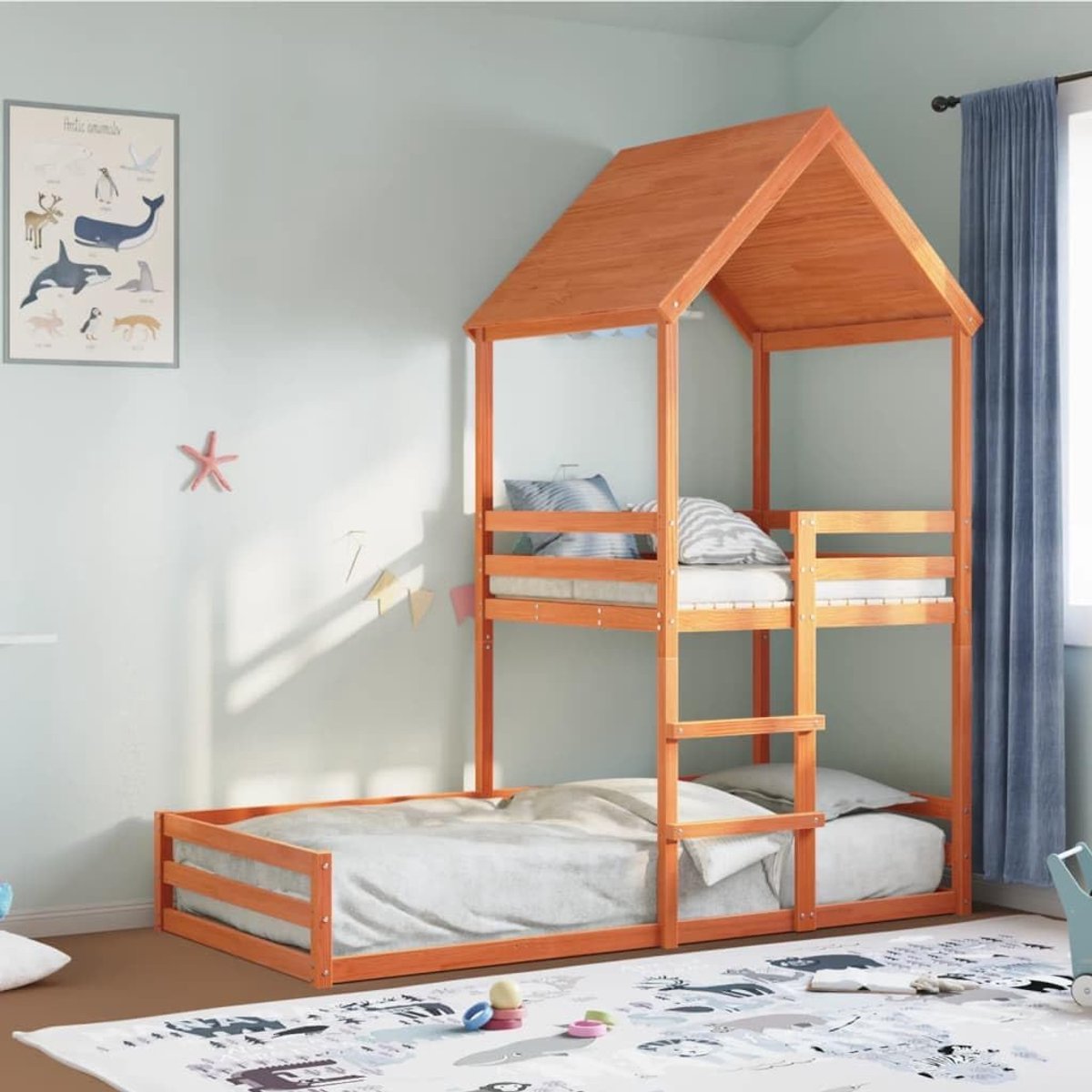 Grenenhout speelhuisbed 90x190 cm wasbruin