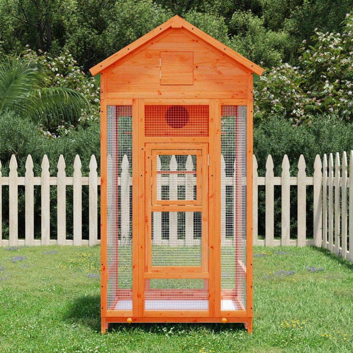 91,5x53x170 Cm Massief Houten Grenen Vogelhuis, Grote Volière met Nestkast, Zitstokken, Gaas, Waterbestendig Dak, Eenvoudige Reiniging, Bruine Kleur, Massief Hout en Multiplex (Bruin)