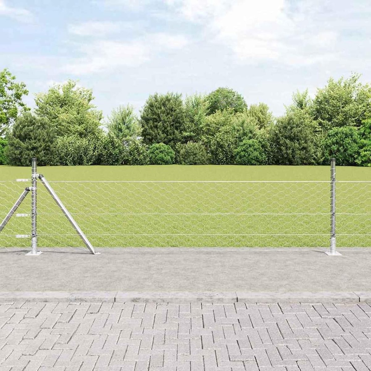 Palen met bodemplaten 7 stuks Ø 32 mm 70 cm verzinkt staal, tuinhekken draadomheining voor hekken, groentebedden, kippenhokken, weideperceel, 3353753