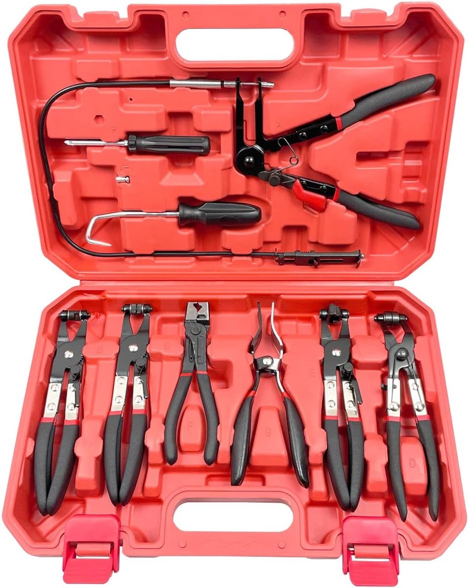 9 STKS Automotive Slangklem Tangen Set Auto Flexibele Draad Lange Reach Slang Klem Tang Brandstof Olie Waterslang Pijp Reparatie Tool