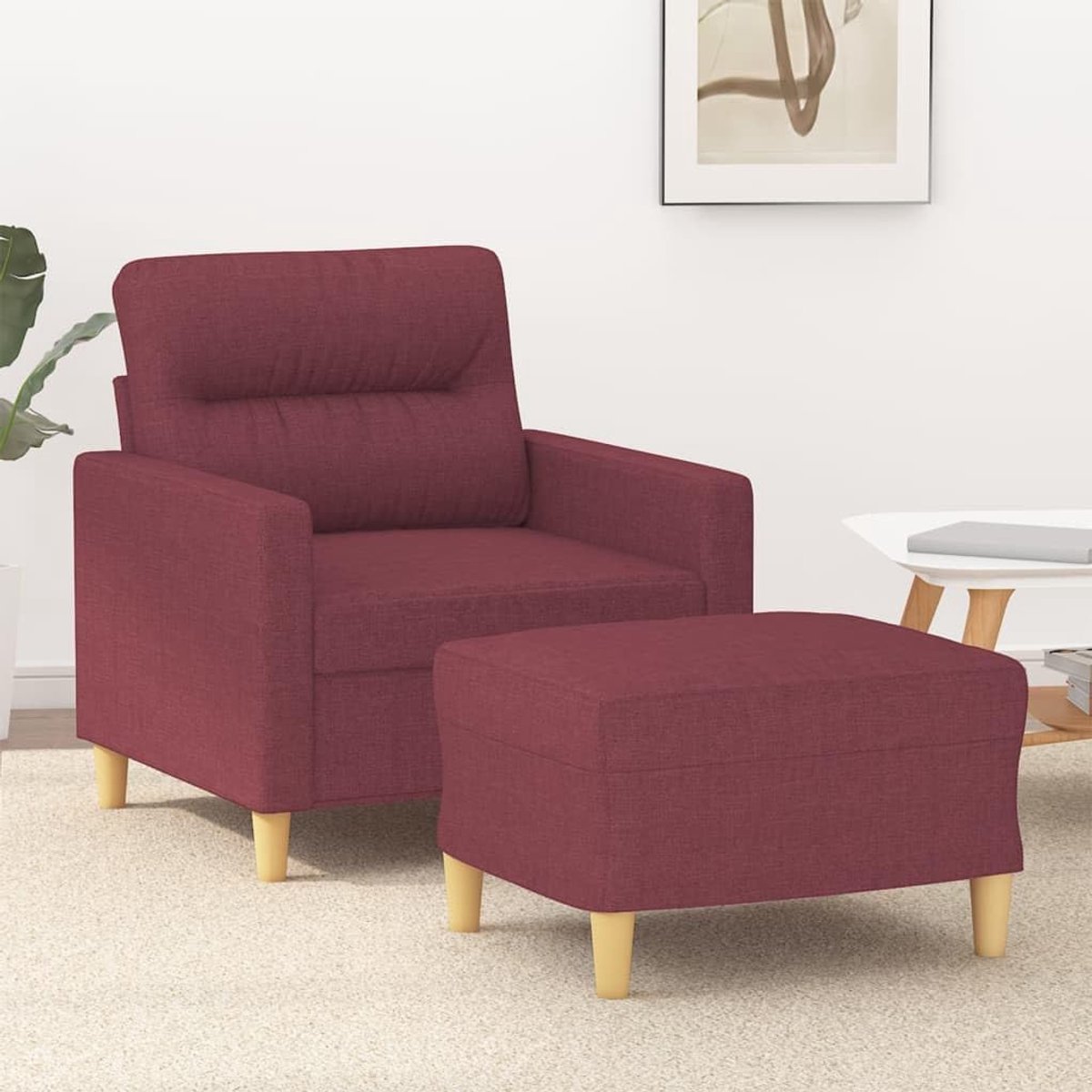 Zitmeubel met bijpassende kruk in wijnrood, duurzame stoffen bekleding en robuust metalen frame voor comfortabel zitten, 60 cm breed