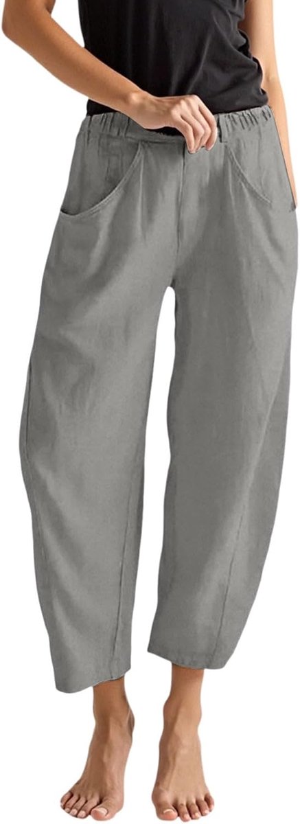 Hoge taille, chic, comfortabel, casual, vloeiend, elegant, recht, breed, zomer, kantoor, linnen, katoen, zwart, beige, wit, licht, A15