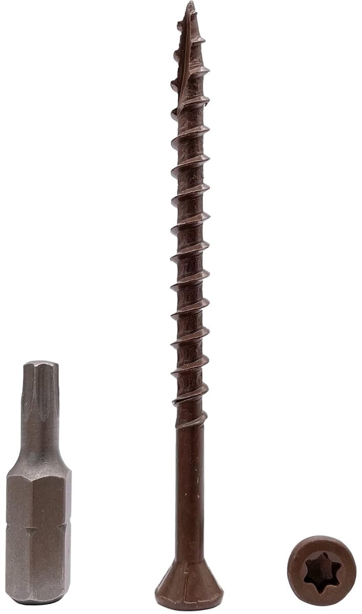 (Pack van 400 stuks) bruin anti-corrosie afwerking 4,2 x 65 mm houten terrasschroeven, houten schroeven, torx-kop, type 17, verzonken kop, buitenschroef (400, 4,2 x 65 mm)