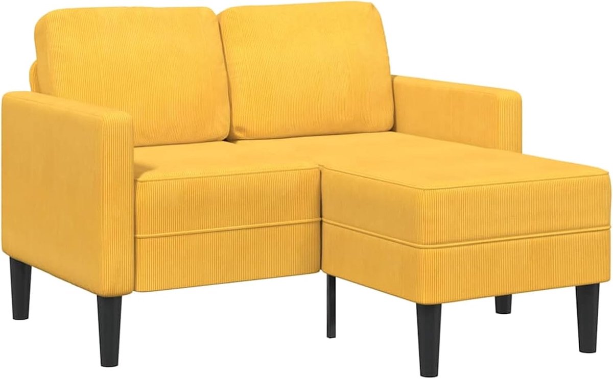 2-zitsbank met chaise longue, L-vorm, lichtgeel, 125 cm, linnen, woonkamer, gestoffeerde bank voor kleine ruimtes, kantoor, logeerkamer, slaapkamer, 4107082