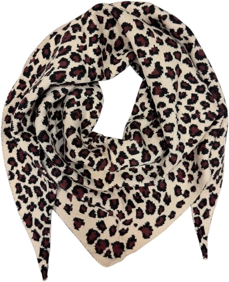Sjaal met luipaardpatroon, gebreide sjaal voor dames, warme wintersjaal, modieus design, colsjaal