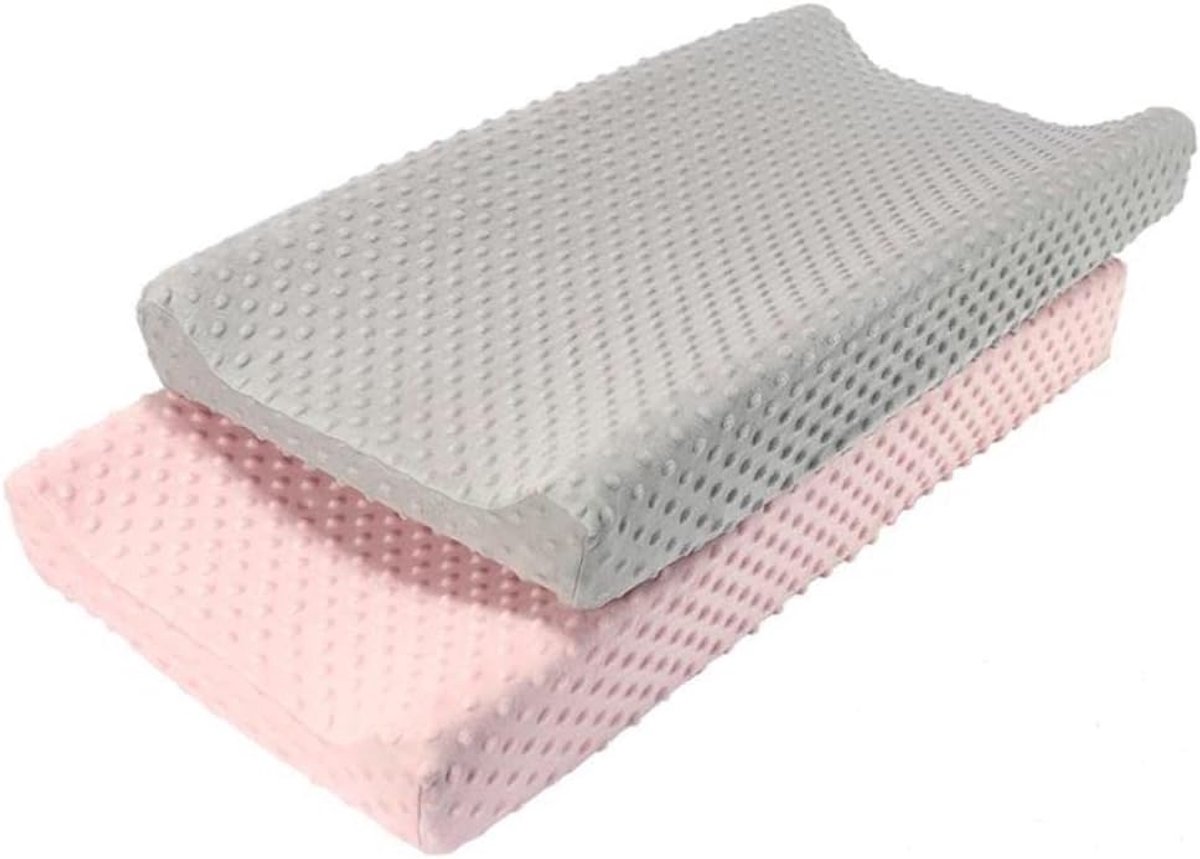 Aankleedkussenhoezen 2 Stuks Afneembaar Wasbaar Lichtgrijs en Roze 32x16x5 cm voor Babyjongen en Babymeisje