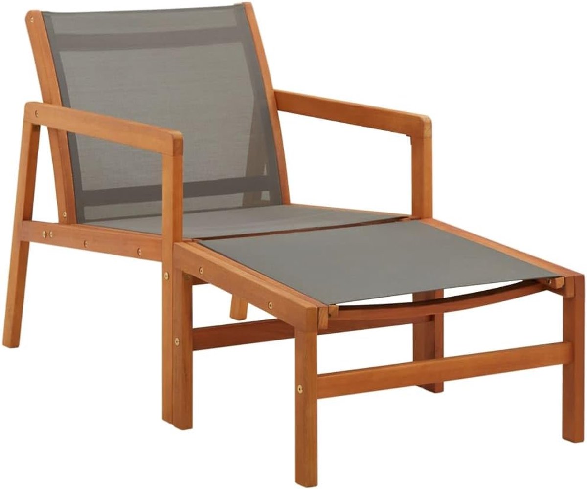 Tuinstoel met voeteneinde grijs eucalyptus massief hout textiel tuinligstoel outdoor meubels set 4 stuks