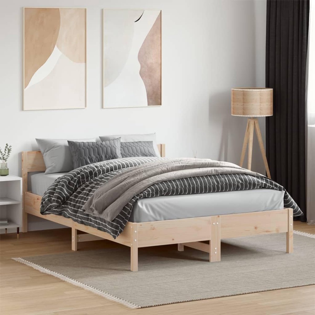 Grenenhout met lattenbodem en hoofdbord naturel 135x190 cm