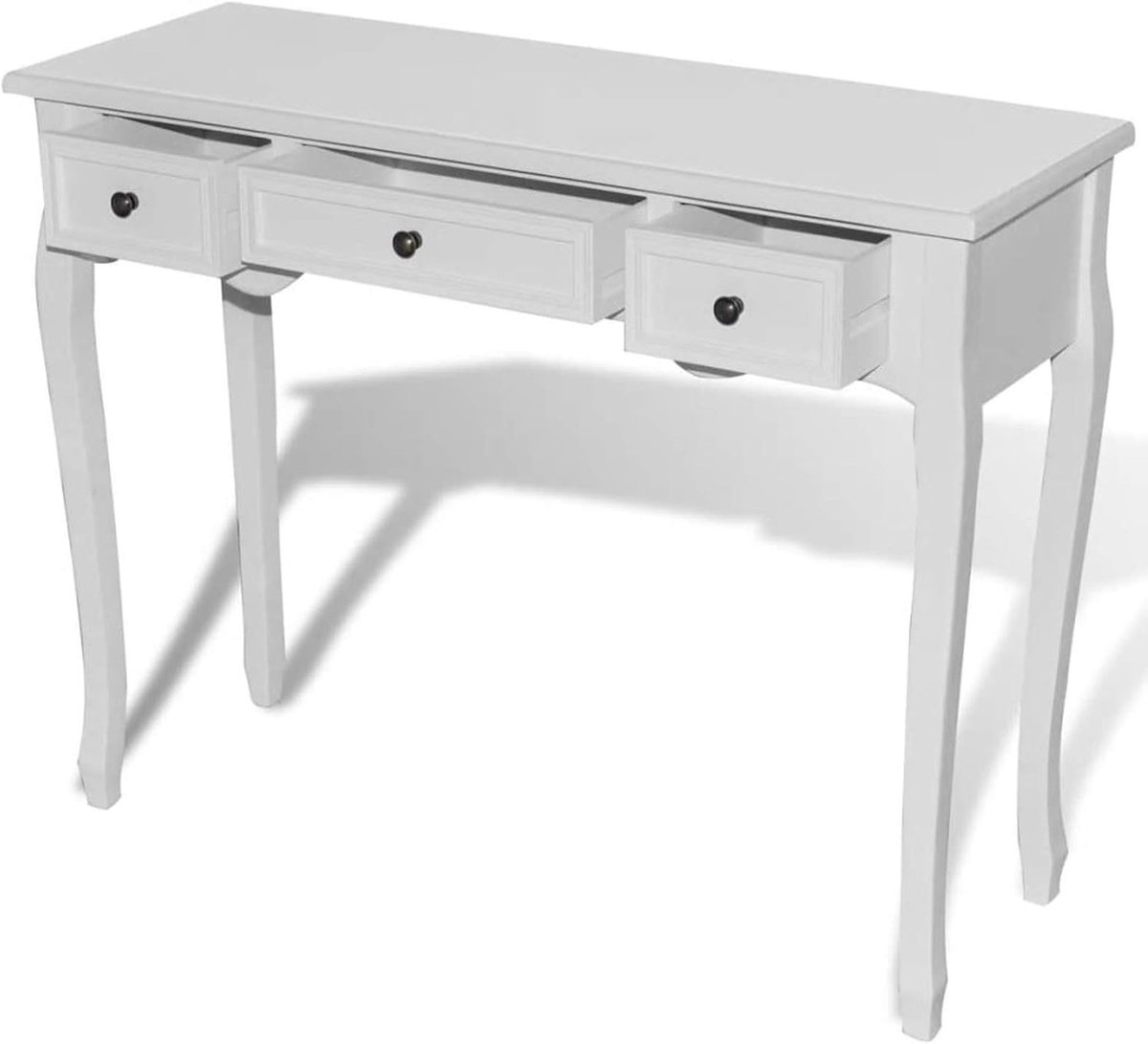 Consoletafel, Woonkamer Tafel met 3 schuifladen, van MDF en hout, wit, 100 x 35 x 78 cm, make-uptafel met 3 laden, consoles met laden, moderne consoles