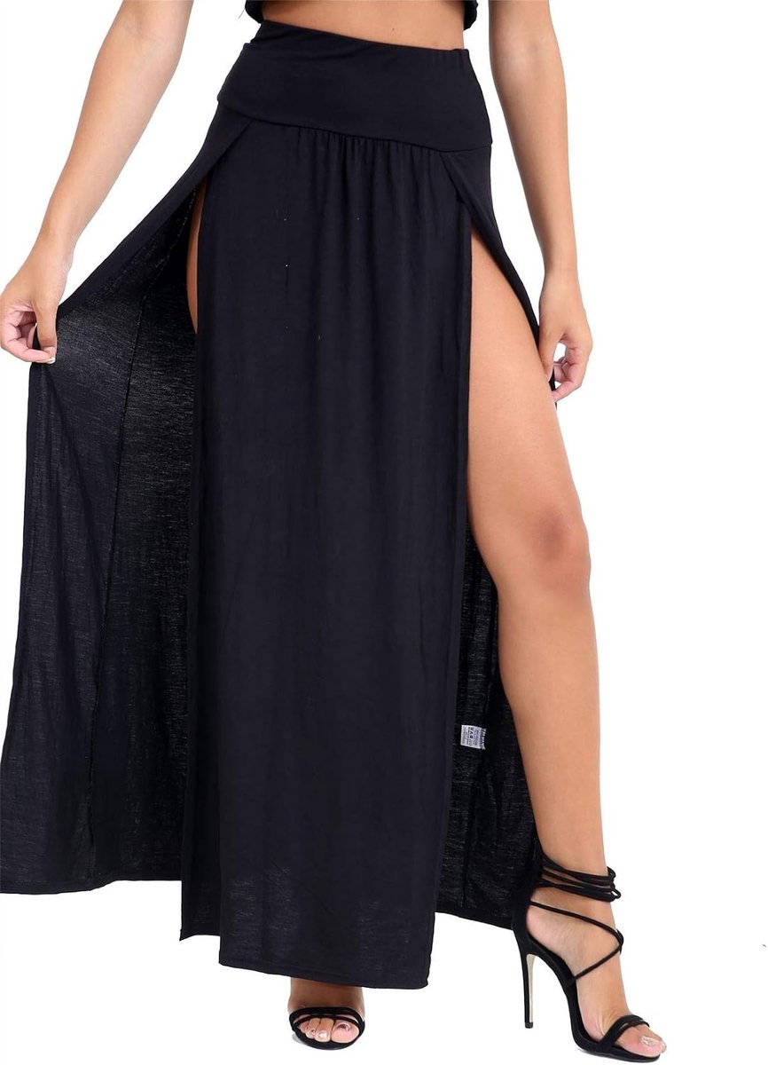 Dames effen dubbele split hoge taille zijsplit basic zomer lange maxi rok
