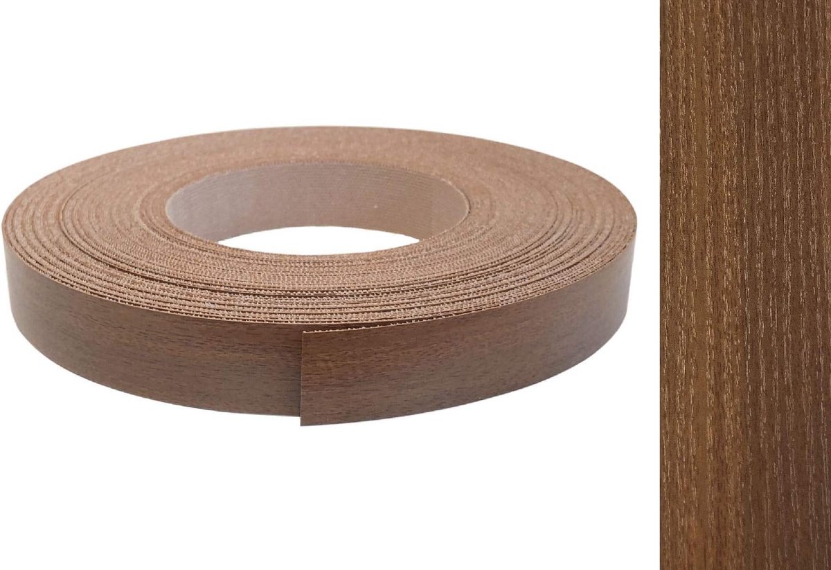 ABS 22 mm x 50 m met smeltlijm in walnoot porie decor
