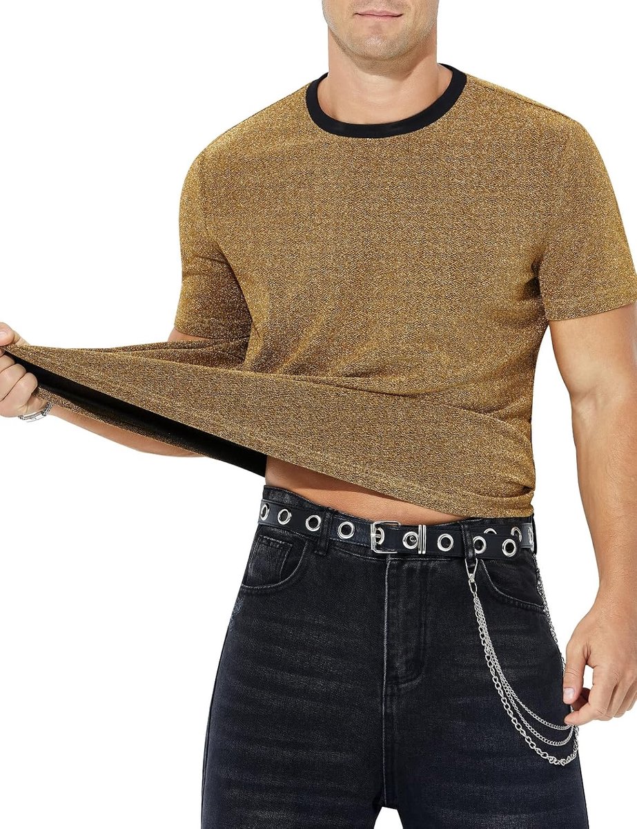 T-Shirt Pailletten Heren Glitter T-Shirt Heren Korte Mouwen Glitter Shirt Disco Danskleding