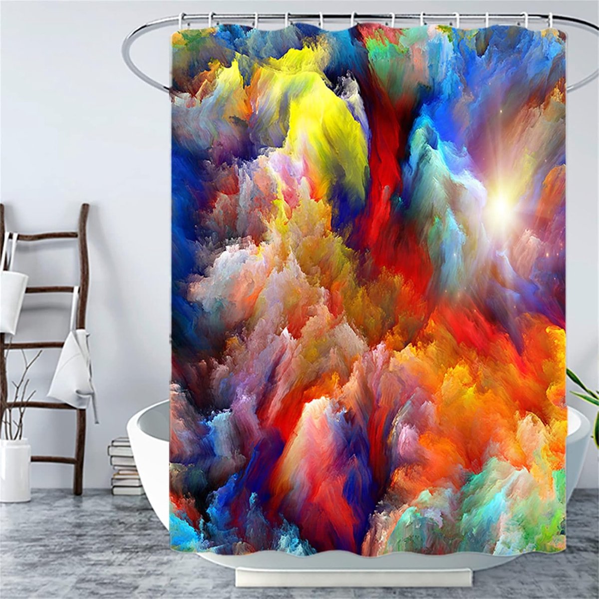 Wolke douchegordijn, anti-schimmel, W90 x L180 cm, verzwaarde zoom, wasbaar, sneldrogend, polyesterweefsel, badkameraccessoires, met 12 hoogwaardige douchegordijnringen voor badkuip, badkamer-445