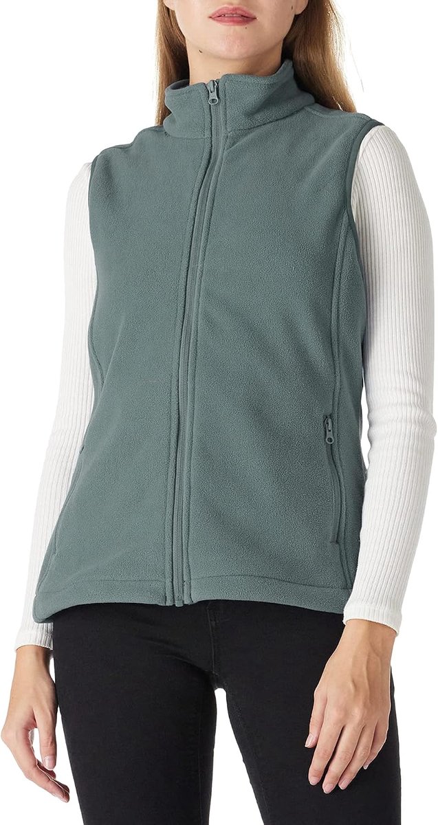 Ventures Fleecevest voor dames, zacht, mouwloos, jas met zakken met ritssluiting, sportvest, lente, herfst, fleecevest voor vrouwen, groen/grijs, M