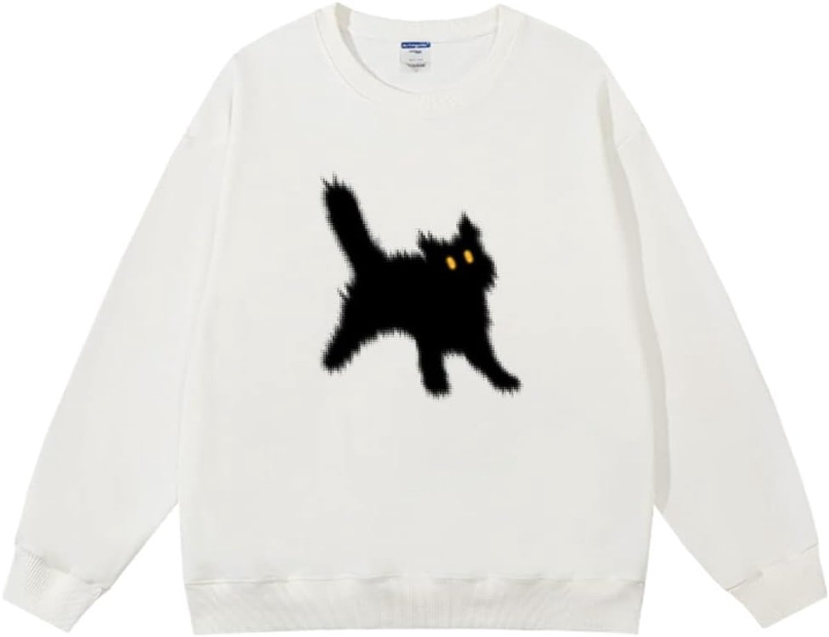 sweatshirt dames katoen lange mouwen ronde hals losse blouses tops Kawaii kat patroon trui streetwear Y2k stijl