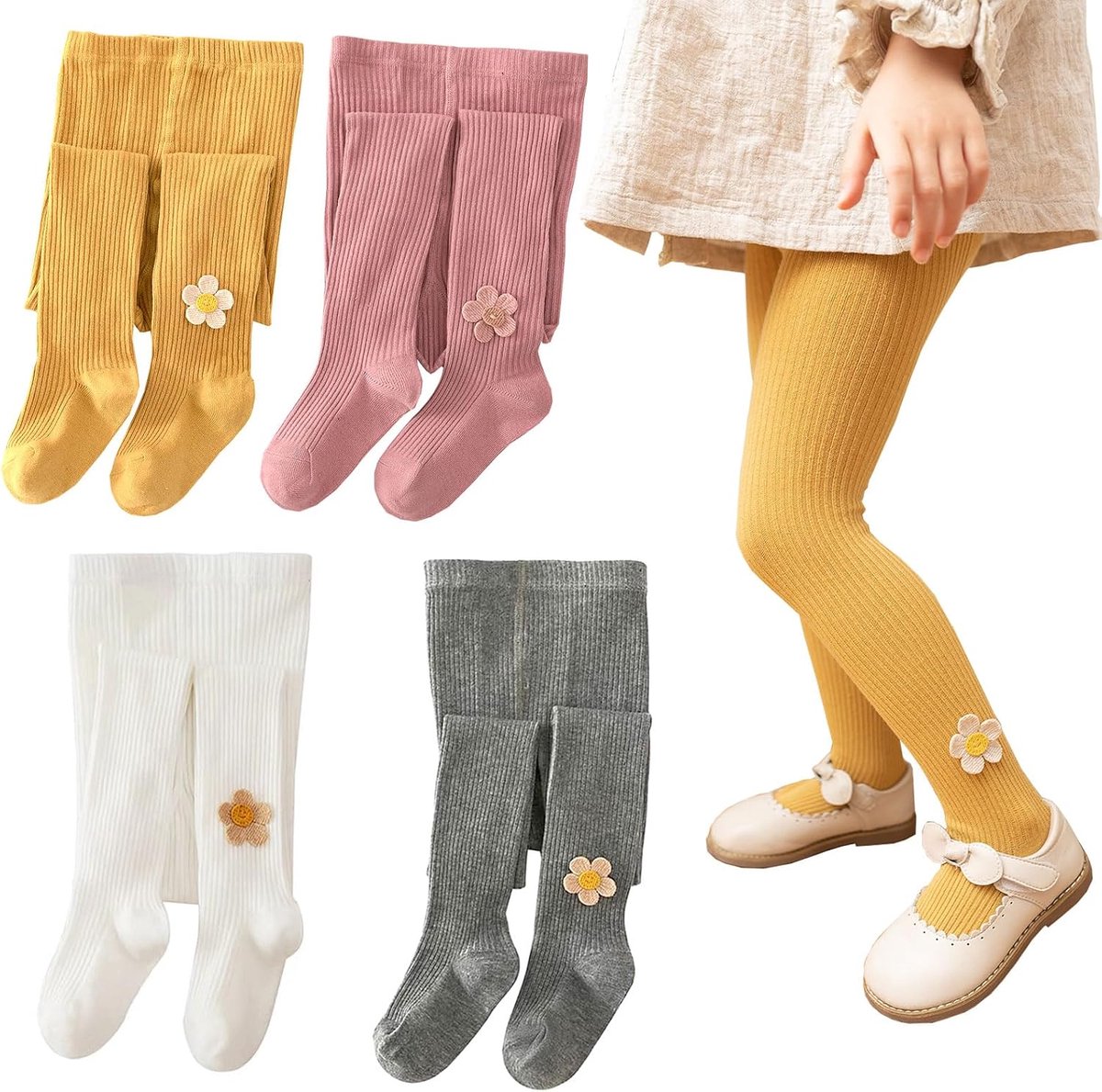 Leggings Meisjes 2 Stuks, Silkglory Sport Leggings Broeken voor Meisjes Bijpassende Ballet Baby Leggings Meisjes voor Indoor en Outdoor Sport Leggings Kinderen Grijs/Ginger/Rose/Wit,2-9 Jaar