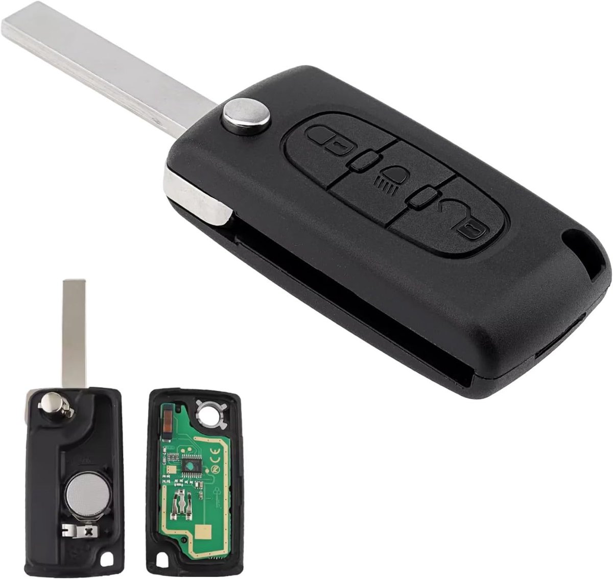Horse Sleutelbehuizing met 3 knoppen, compatibel met Peuge0t 107 207 307 308 407 607 Partner Citr0en C2 C3 C4 C5 C6 C8 afstandsbediening sleutel CE0536 433MHz ID46 Ask (Lame HU83)