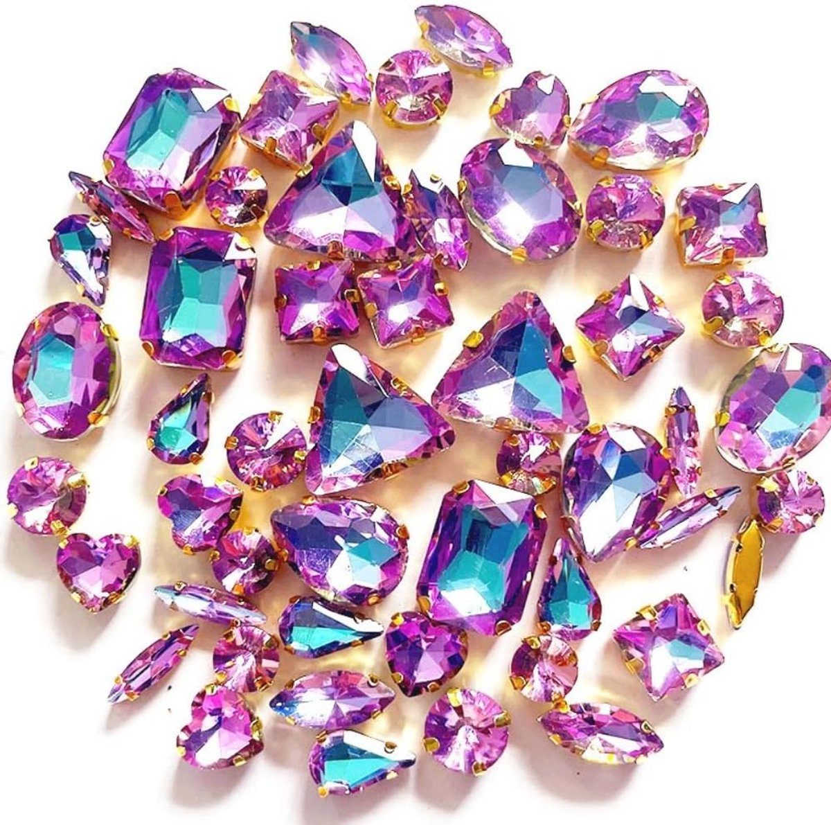 50 stuks strass-steentjes om op te naaien, sierstenen, diamant, glazen strassteentjes met gat, kristallen strass, voor doe-het-zelf kleding, handwerk, schoenen, tas, bruiloftsdecoratie, paars