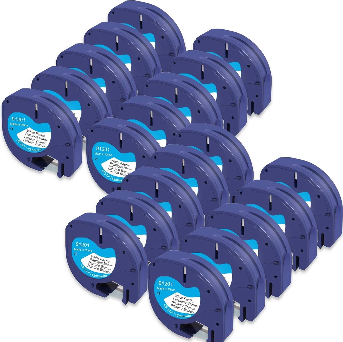 20 stuks compatibele with Label Tape Vervanging voor compatible with Dymo 91221 S0721610 91201,12 mm x 4 Zwart op Wit Plastic Tape voor LT-100H LT110T Label Printers Zwart op Wit