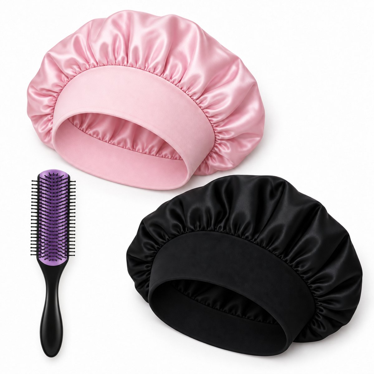 Professor Q Haarverzorgingsset - Bonnet Roze - Bonnet Zwart - Purple Black Borstel