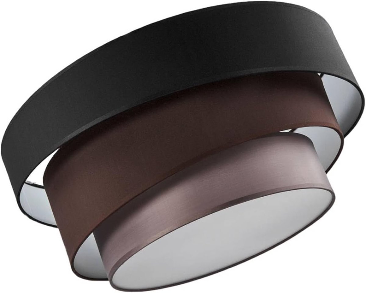 plafondlamp 'Melia' (modern) in Zwart uit textiel/stof zijde o.a. voor woon-/ eetkamer - met stoffen kap, plafondverlichting