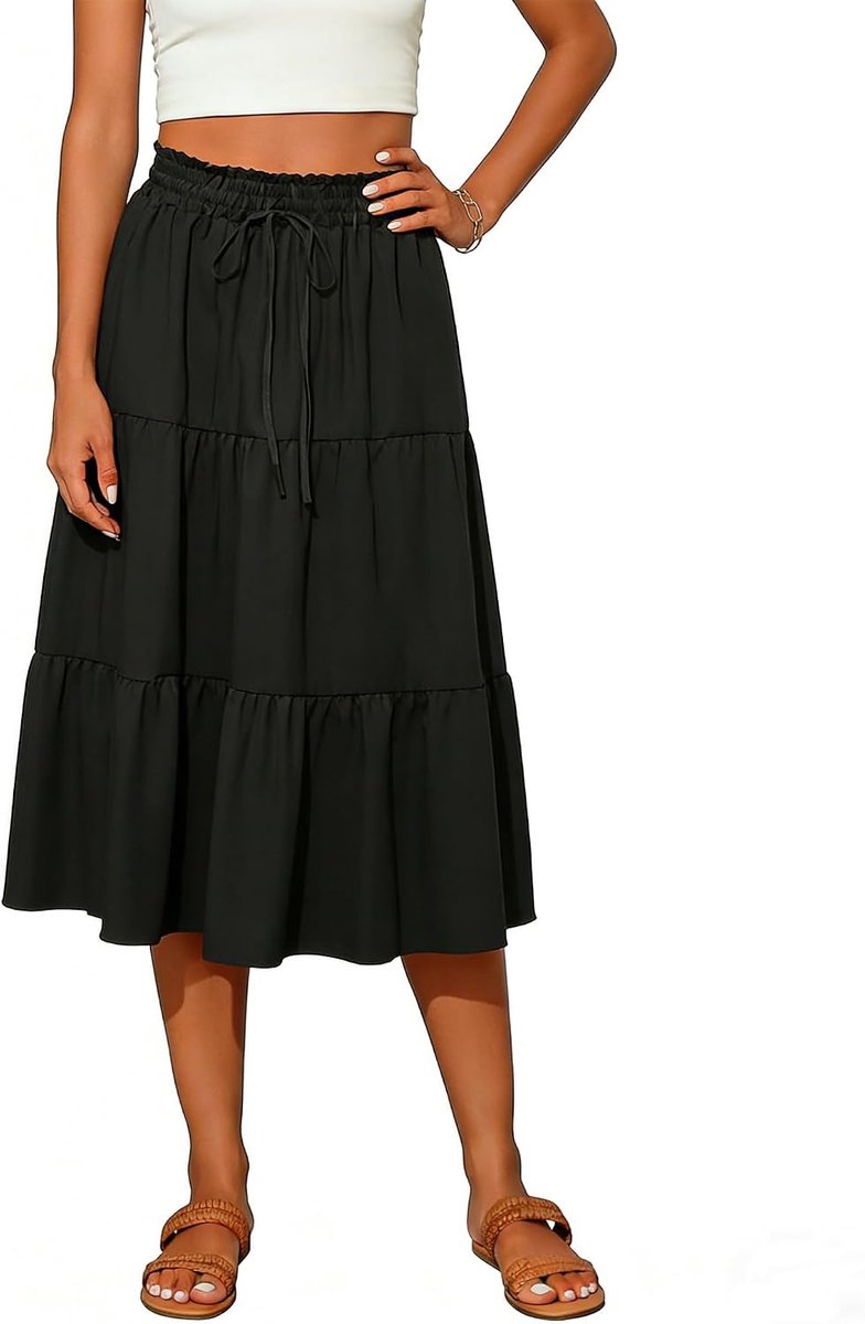 Midirok voor dames, elegante bloemenrok, hoge taille, A-lijn, rok, zomer, strandrok, vrijetijdsrok, effen rok