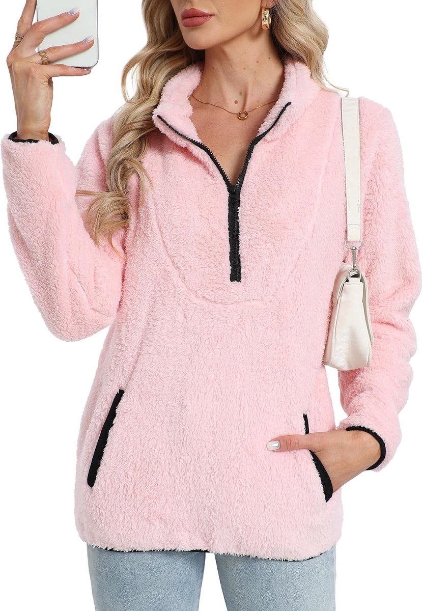 Sweatshirt voor dames, zonder capuchon, fleece, casual, thermisch, lange mouwen, elegant, warm, hoodie, fleece jumper