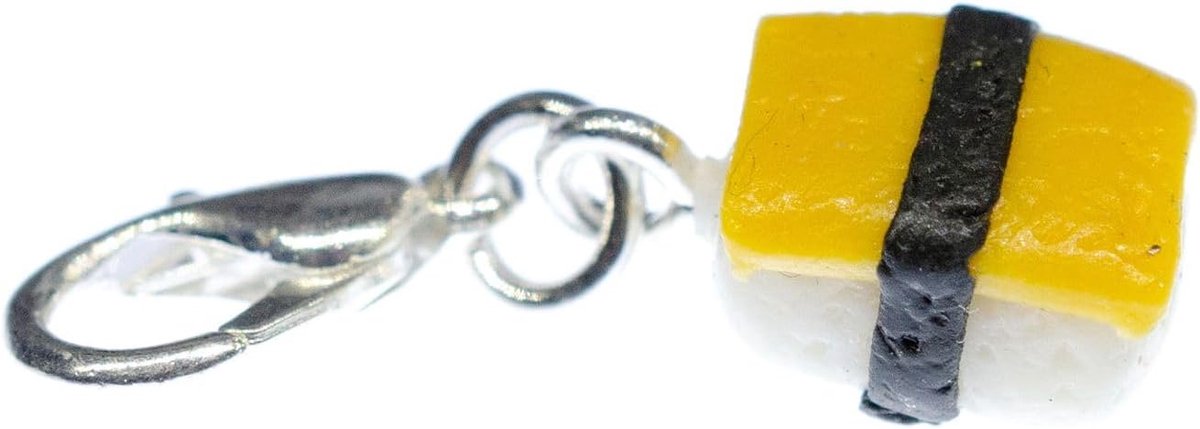 Sushi Charm Nigiri gele vis eten Japanse keuken - handgemaakte modesieraden I verzilverd ketting hanger bedelarmband - hanger voor armband, 13mm, Metaal Katoen